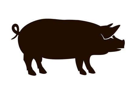 monochrome illustration with silhouette of pig isolated on white backgroundのイラスト素材