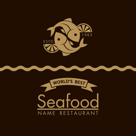 seafood menu design with fish and lemon on black backgroundのイラスト素材