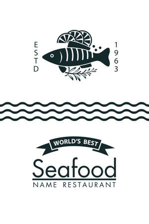 seafood menu design with fish and lemon on white backgroundのイラスト素材