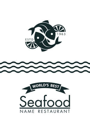 seafood menu design with fish and lemon on white backgroundのイラスト素材