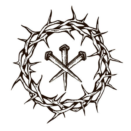 image of jesus nails with thorn crown isolated on white backgroundのイラスト素材
