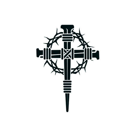 image of jesus nail cross with thorn crown isolated on white backgroundのイラスト素材