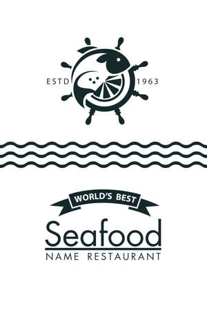 seafood menu design with fish and helm on white backgroundのイラスト素材