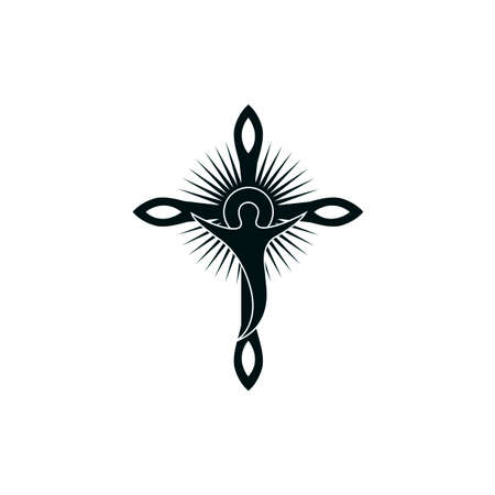 illustration with crucifixion of jesus on cross isolated on white backgroundのイラスト素材