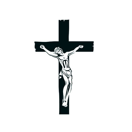 illustration with crucifixion of jesus on cross isolated on white backgroundのイラスト素材
