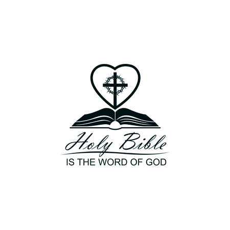 bible, crown of thorns, cross and heart icon isolated on white backgroundのイラスト素材