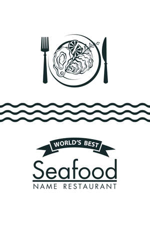 seafood menu design with oyster and plate on white backgroundのイラスト素材