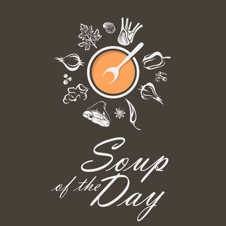 bowl of soup with vegetables isolated on black backgroundのイラスト素材