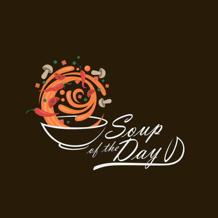 bowl of vegetable soup and ladle isolated on black backgroundのイラスト素材