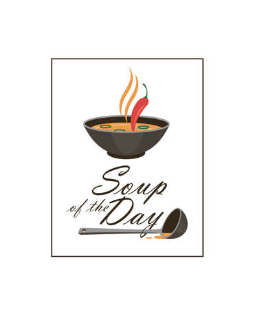 bowl of soup with pepper and ladle isolated on white backgroundのイラスト素材