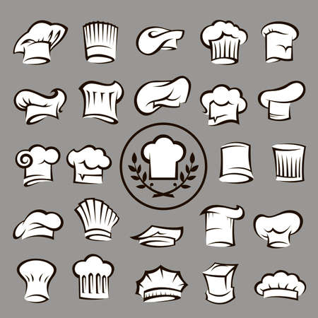 collection of various chef hats isolated on gray backgroundのイラスト素材