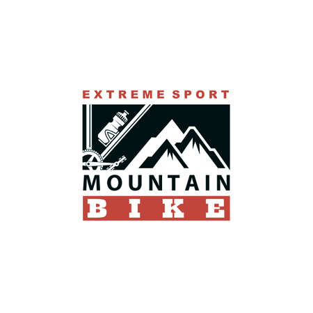 emblem of bicycle riding in mountains isolated on white backgroundのイラスト素材