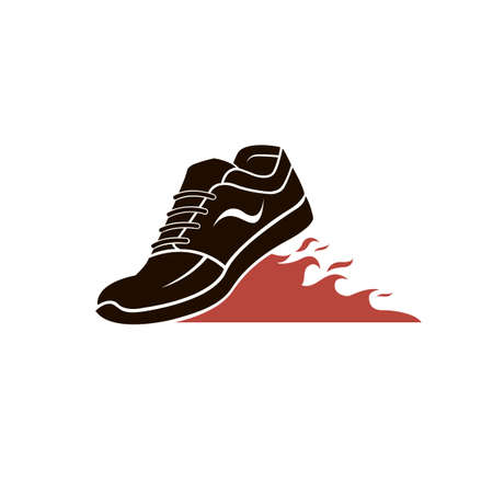 speeding running sport shoes with flame icon isolated on white backgroundの素材 [FY310142332064]