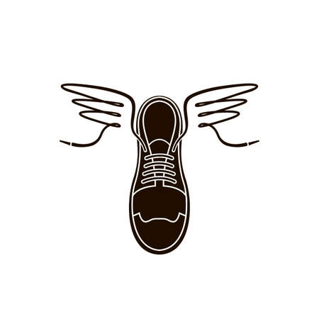 speeding sport shoes with lace as wings isolated on white backgroundのイラスト素材