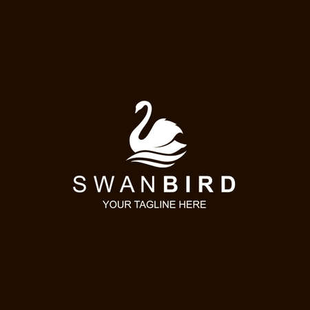 white swan icon isolated on black backgroundのイラスト素材