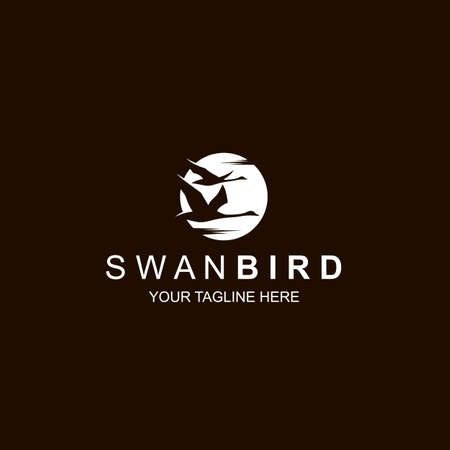 white swan icon isolated on black backgroundのイラスト素材