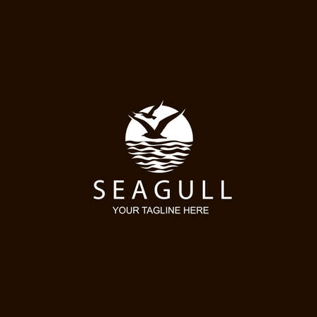 white icon of seagulls isolated on black backgroundのイラスト素材