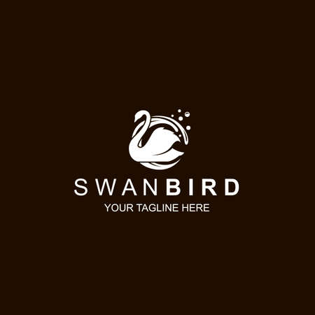white swan icon isolated on black backgroundのイラスト素材