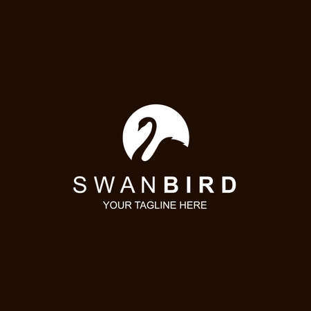 white swan icon isolated on black backgroundのイラスト素材