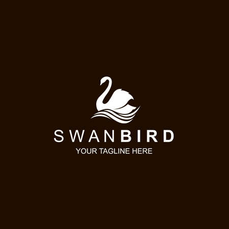white swan icon isolated on black backgroundのイラスト素材