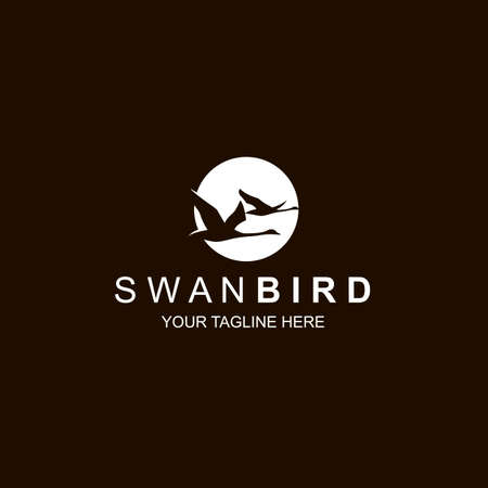 white swan icon isolated on black backgroundのイラスト素材