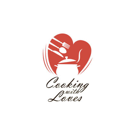 cooking process on pan with heart isolated on white backgroundのイラスト素材