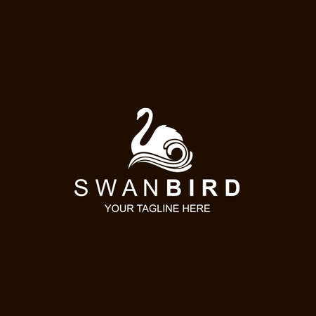 white swan icon isolated on black backgroundのイラスト素材