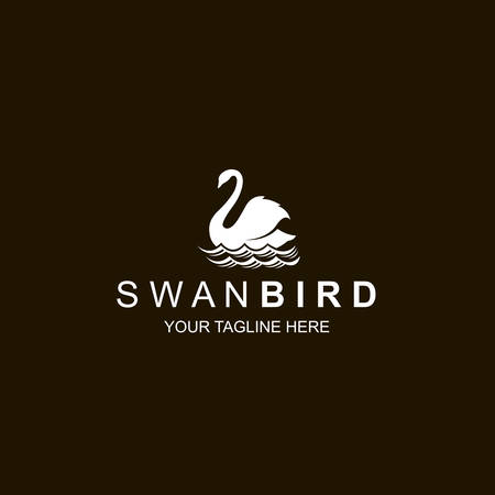 white swan icon isolated on black backgroundのイラスト素材