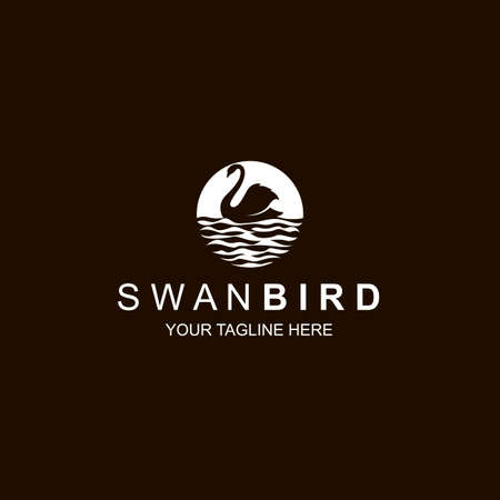 white swan icon isolated on black backgroundのイラスト素材