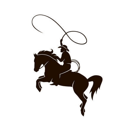 cowboy silhouette with lasso on horse icon isolated on white background for westernのイラスト素材