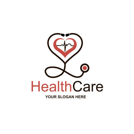 abstract medical halth care icon with stethoscope and heart isolated on white backgroundのイラスト素材