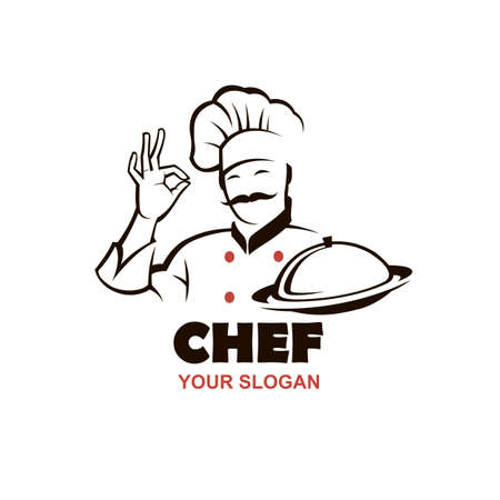 mustached chef man design with dish in hand isolated on white backgroundのイラスト素材