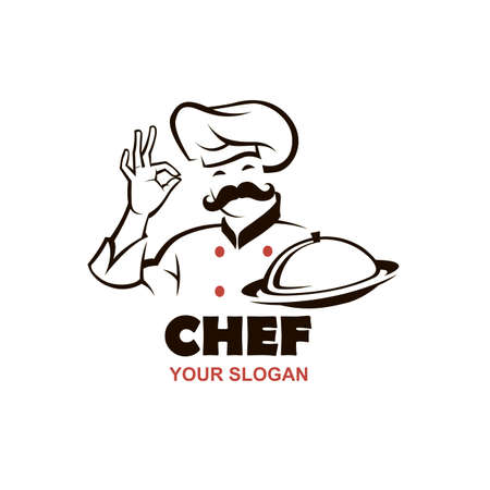 mustached chef man design with dish in hand isolated on white backgroundのイラスト素材