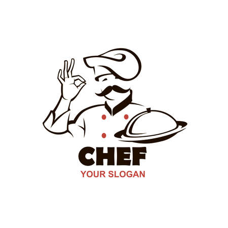 mustached chef man design with dish in hand isolated on white backgroundのイラスト素材