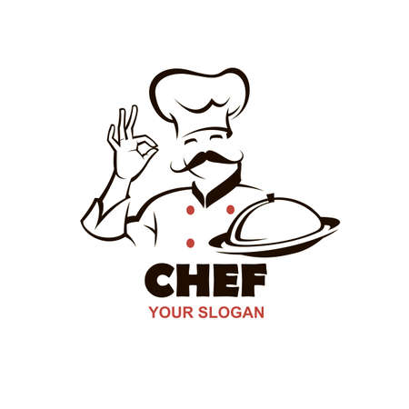 mustached chef man design with dish in hand isolated on white backgroundのイラスト素材