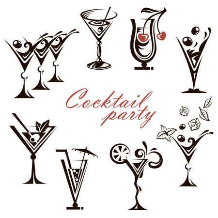 collection of different cocktail glasses isolated on white backgroundのイラスト素材