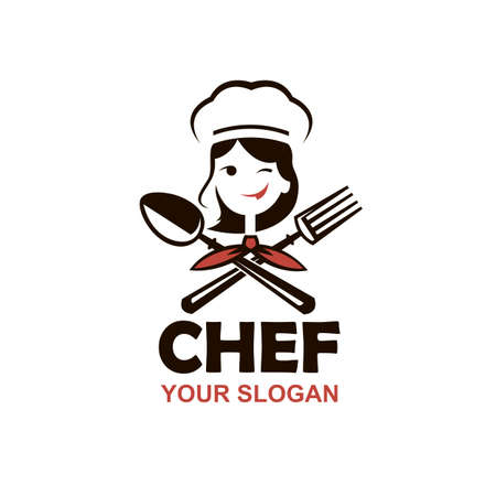 chef woman design with spoon and fork isolated on white backgroundのイラスト素材