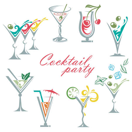 set of different color cocktail glassesのイラスト素材