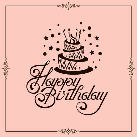 happy birthday card design with cake isolated on pink backgroundのイラスト素材