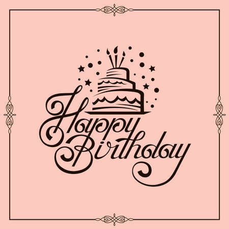 happy birthday card design with cake isolated on pink backgroundのイラスト素材