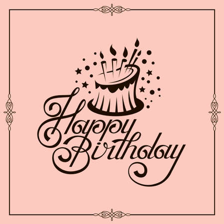 happy birthday card design with cake isolated on pink backgroundのイラスト素材