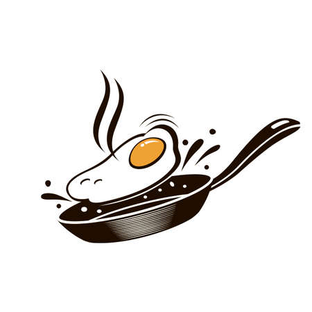 cooking process of fried egg on pan isolated on white backgroundのイラスト素材