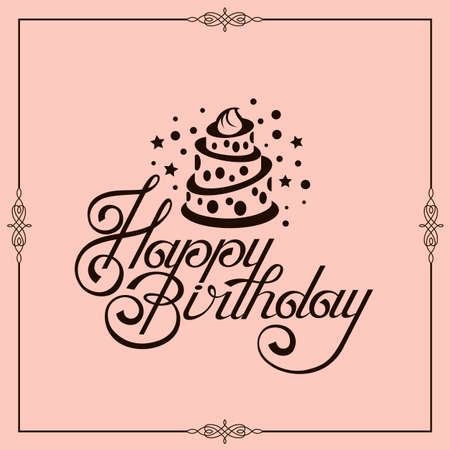 happy birthday card design with cake isolated on pink backgroundのイラスト素材
