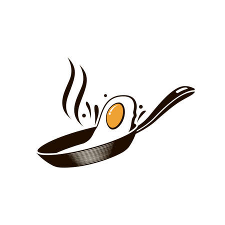cooking process of fried egg on pan isolated on white backgroundのイラスト素材