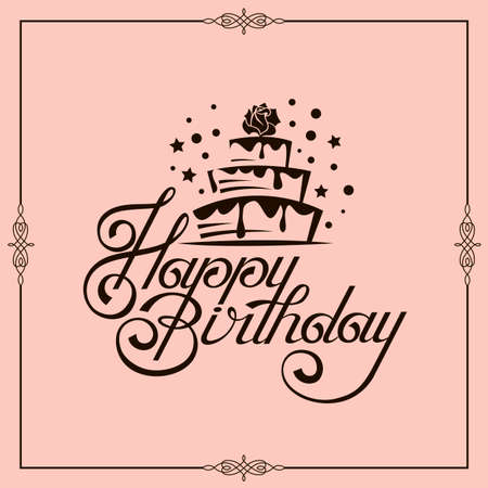 happy birthday card design with cake isolated on pink backgroundのイラスト素材