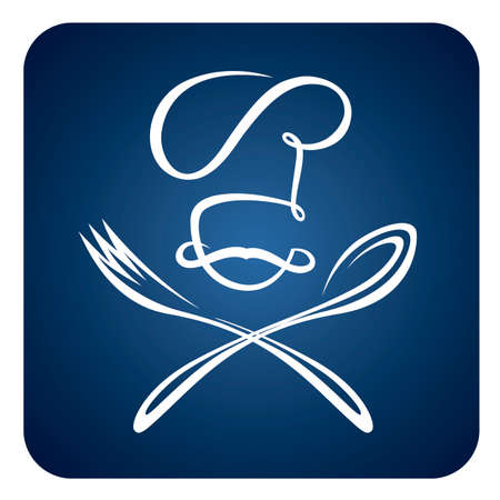abstract chef with spoon and fork icon isolated on blue backgroundのイラスト素材