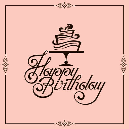 happy birthday card design with cake isolated on pink backgroundのイラスト素材