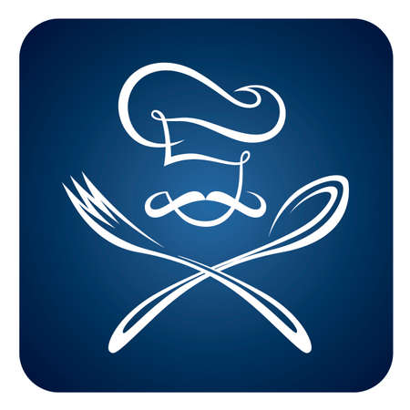 abstract chef with spoon and fork icon isolated on blue backgroundのイラスト素材