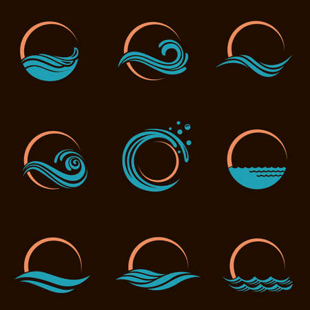 abstract collection of sun and sea icons isolated on black backgroundのイラスト素材
