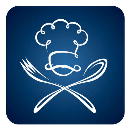 abstract chef with spoon and fork icon isolated on blue backgroundのイラスト素材